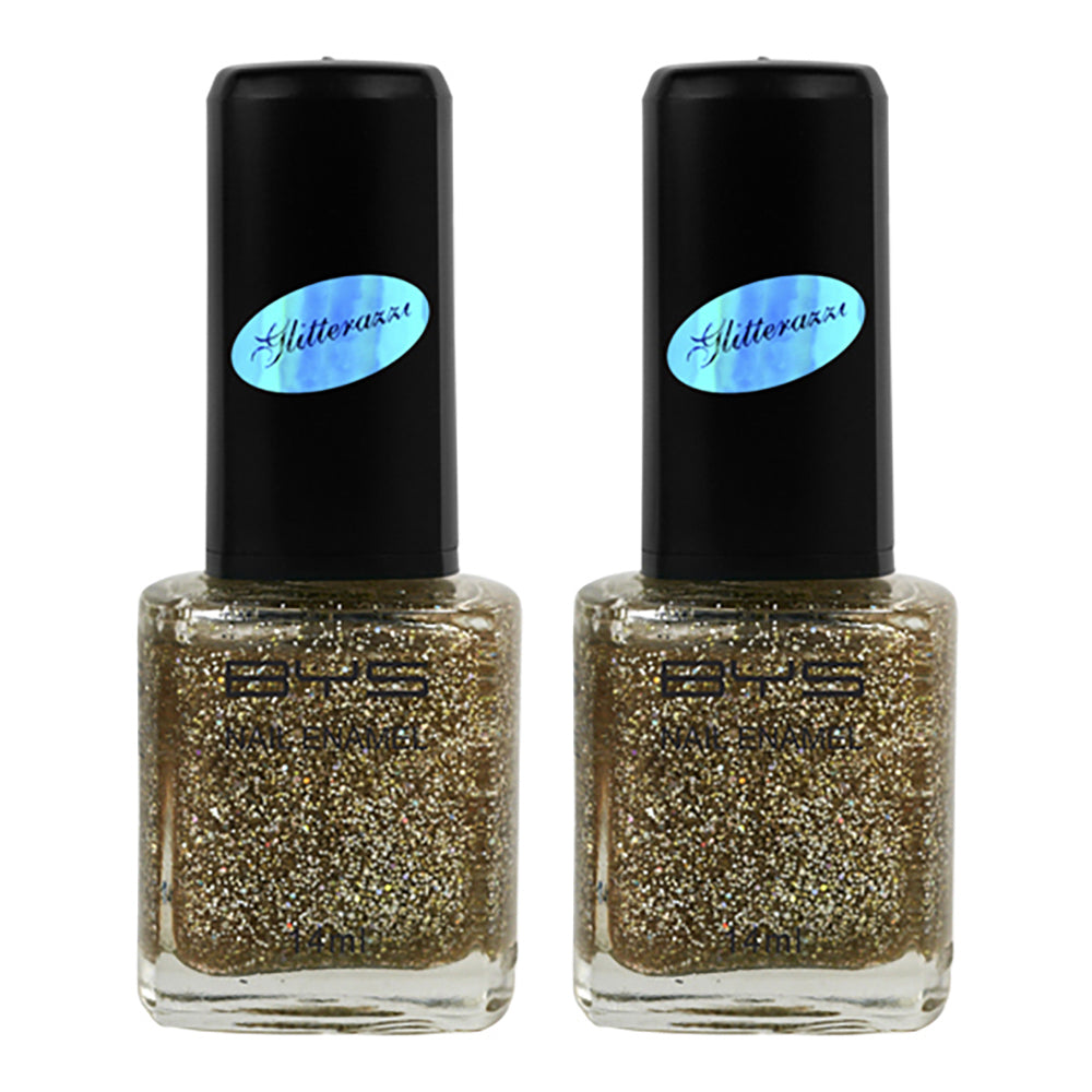2PK BYS 14ml Nail Polish Glitterazzi Gold Finger