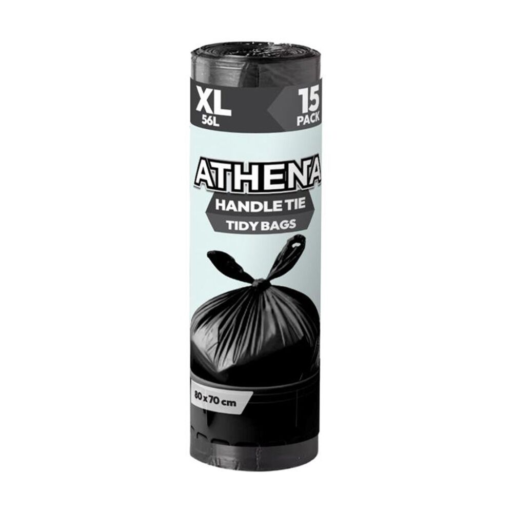 24x 15PK Athena Straight Cut Heavy Duty Garbage Bags Black 56L 80x70cm