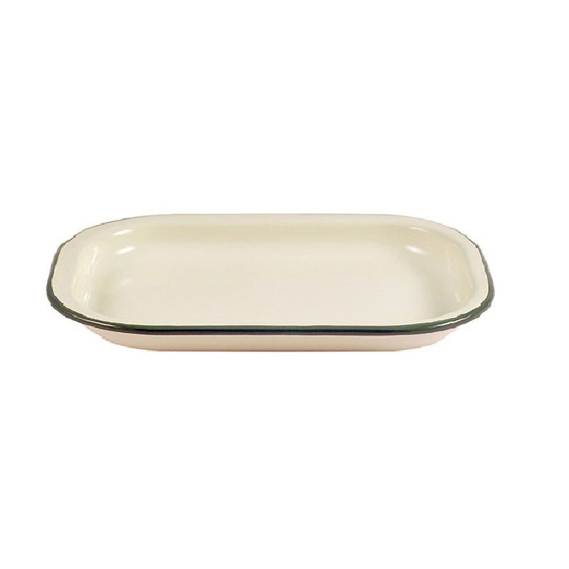 Urban Style Enamelware 21cm Porcelain w/ Green Rim Tray - Cottage