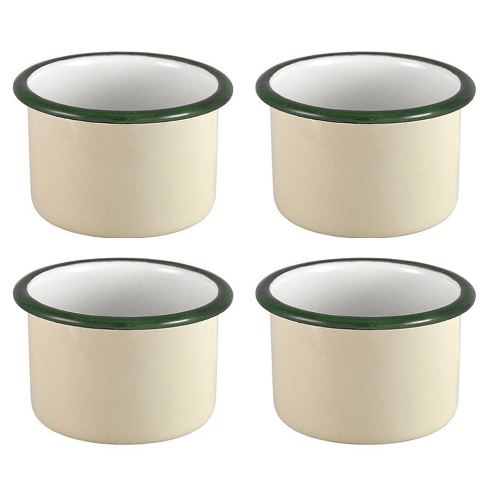 4x Urban Style Enamelware 7x4.5cm Ramekin w/ Green Rim - Cottage