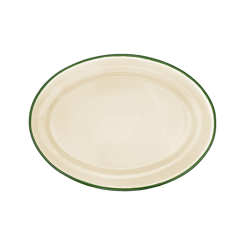 Urban Style Enamelware 40cm Oval Tray w/ Green Rim - Cottage