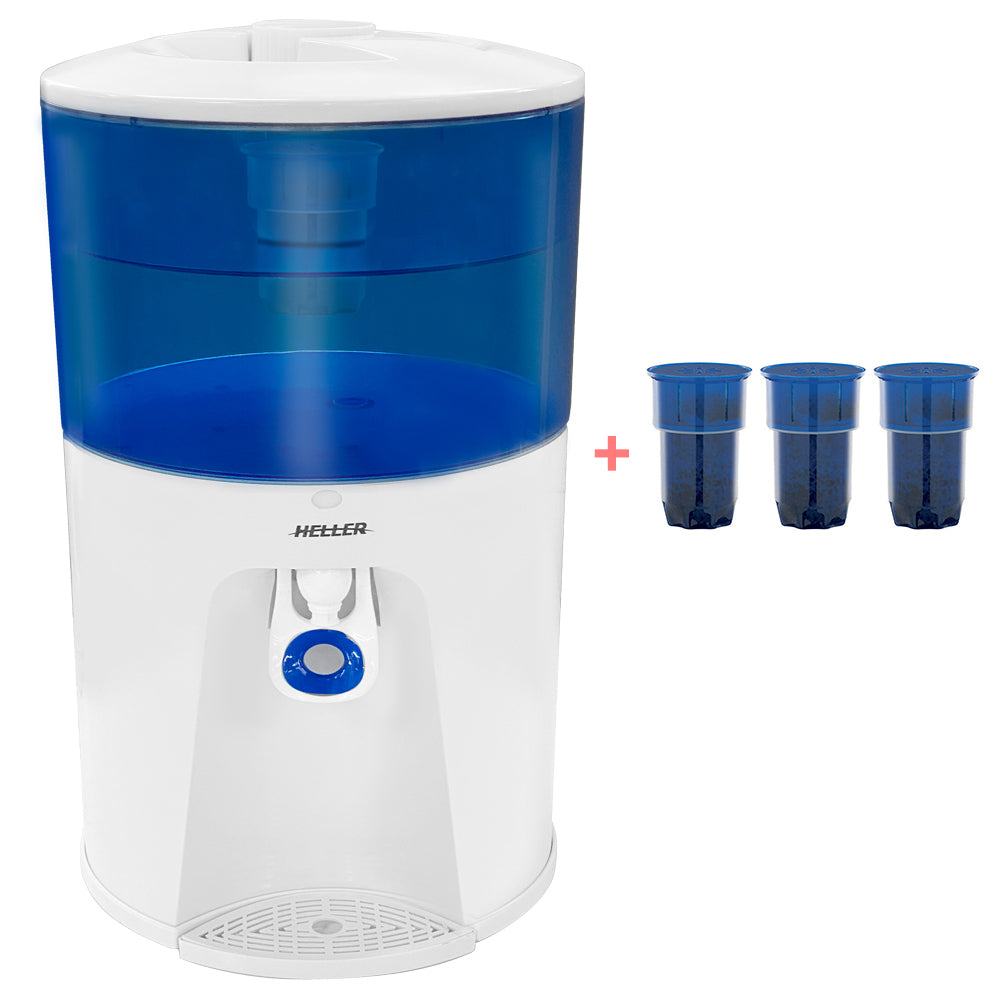 Heller 8.5L Bench Top Water Filter Cooler + 3 Filter Replacements