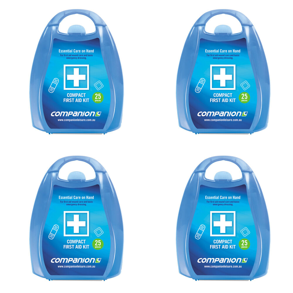 4x 25pc Companion Portable Compact First Aid Kit 13x13cm - Blue