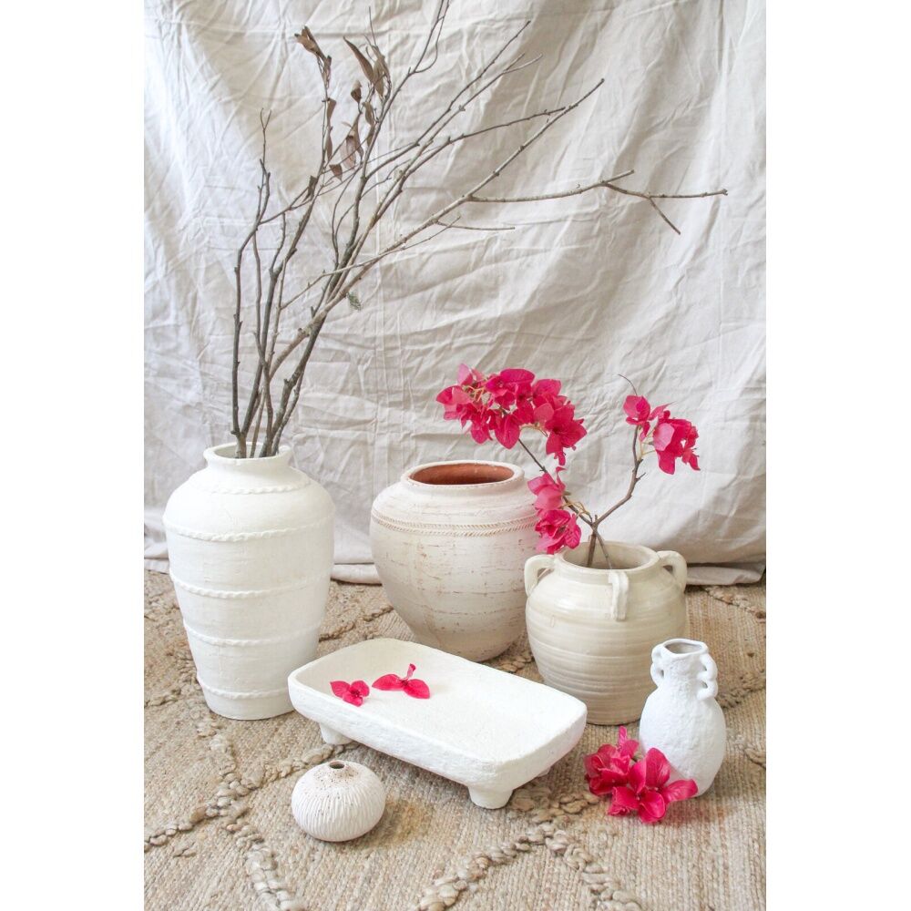 LVD Cement Urn Vase Home/Room Decor 28.5cm White Rosina