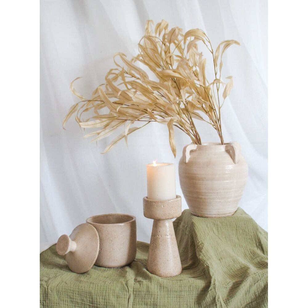 LVD Cement Urn Vase Home/Room Decor 21.5cm Beige Latsi