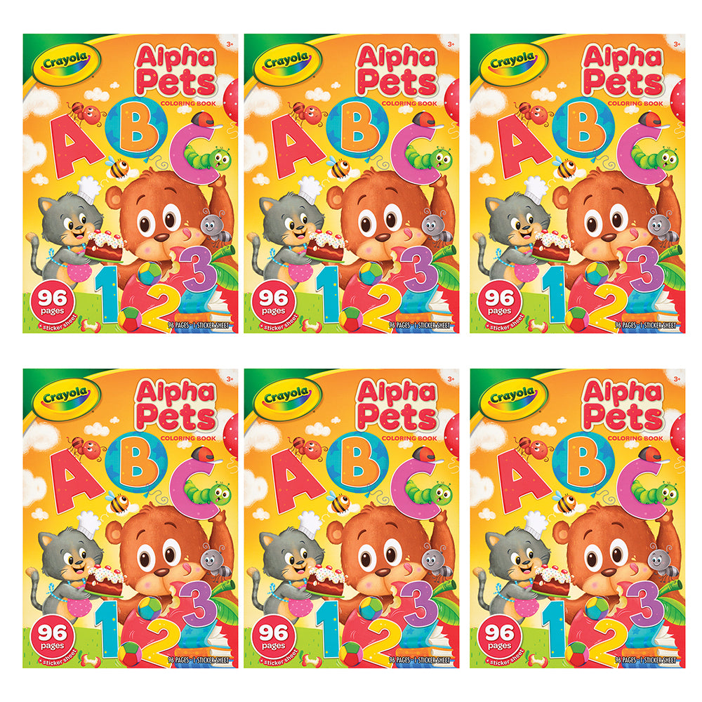 6PK Crayola Kids/Childrens Creative 96 Page Alpha Pets Coloring Book 36m+