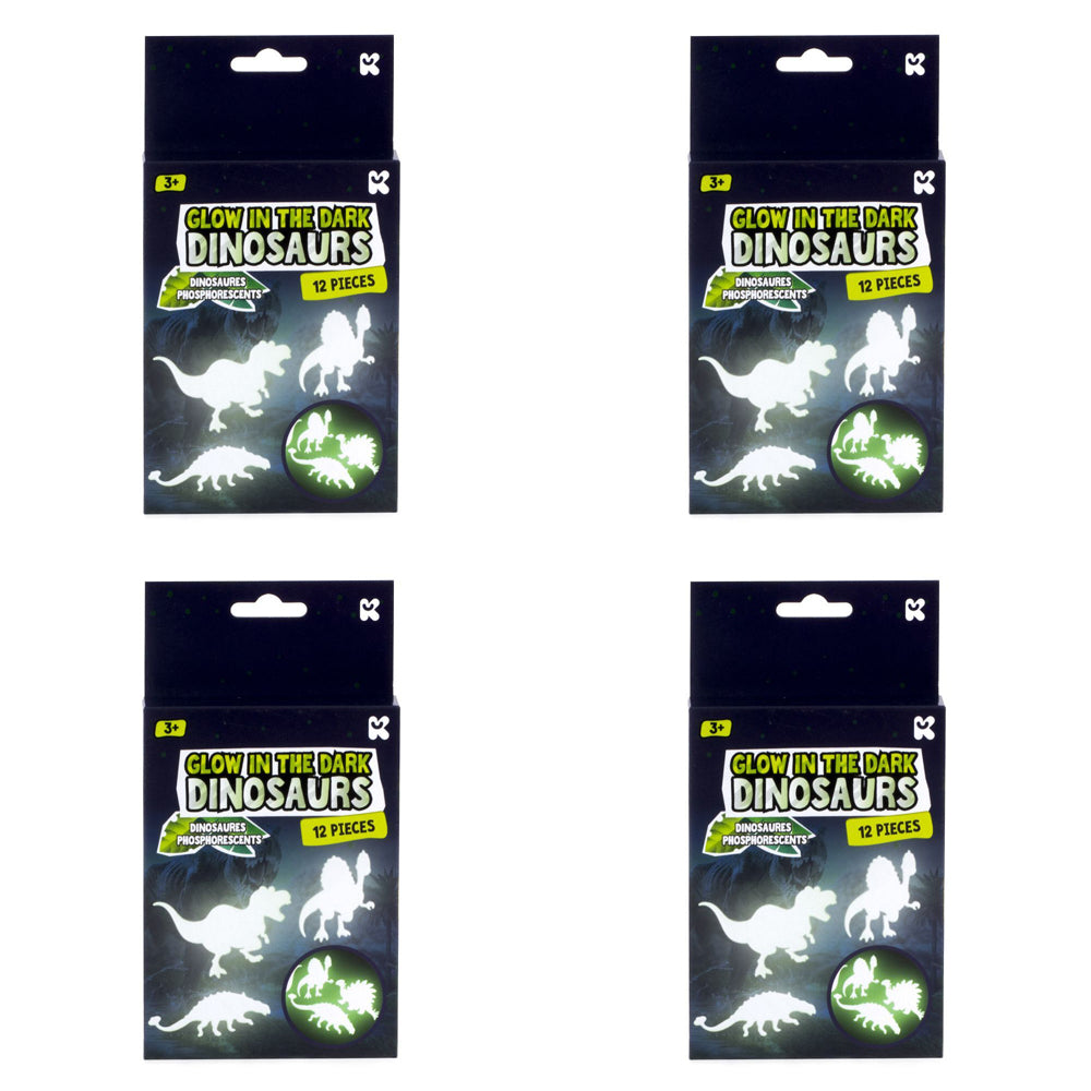 4x 12pc Pocket Money Fun Glow In The Dark Dinosaurs Shapes Kids Toy 3y+