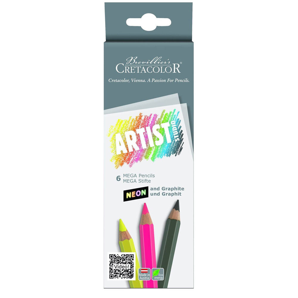 2PK Cretacolor Studio Mega Pigmented Colouring Art Pencils Box Set Neon