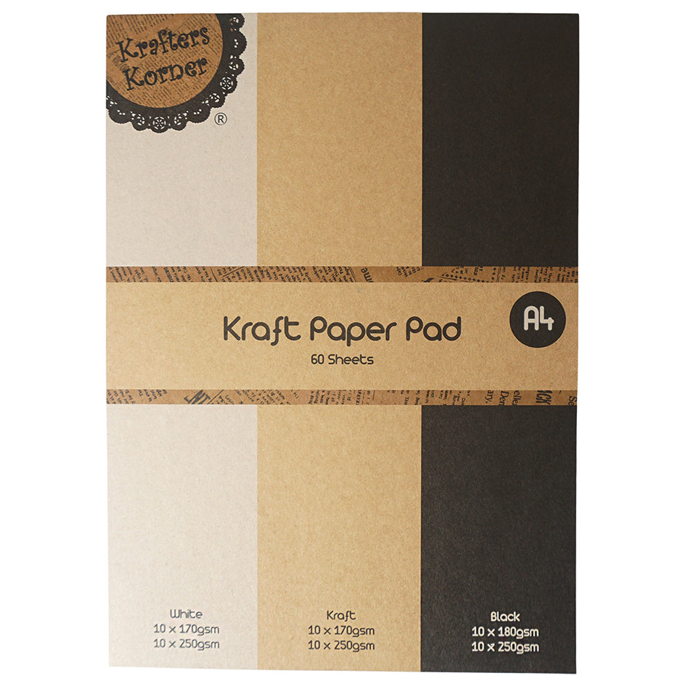 3PK Krafters Korner Tri-Colour Kraft Paper Pad A4 Assorted Kids Craft 6+