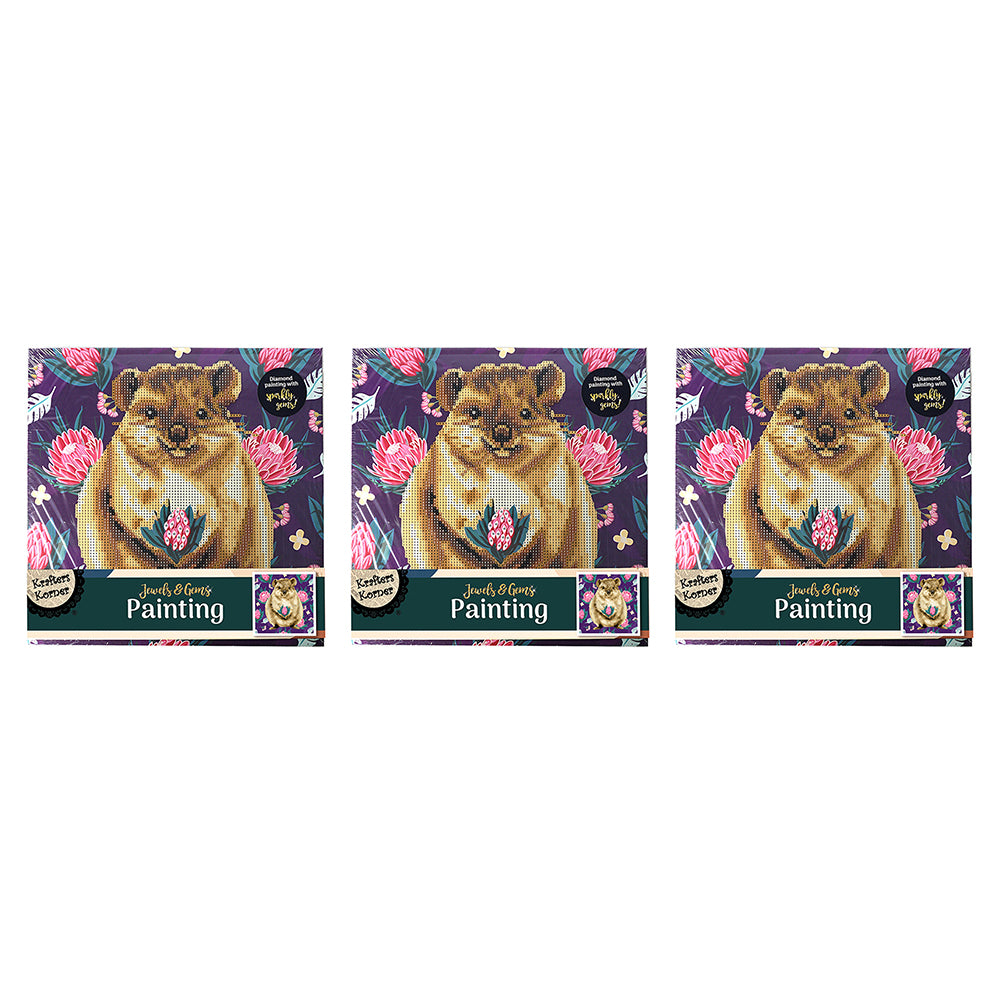 3PK Krafters Korner Jewels & Gem Painting Canvas Quokka Creative Kids Craft 6+