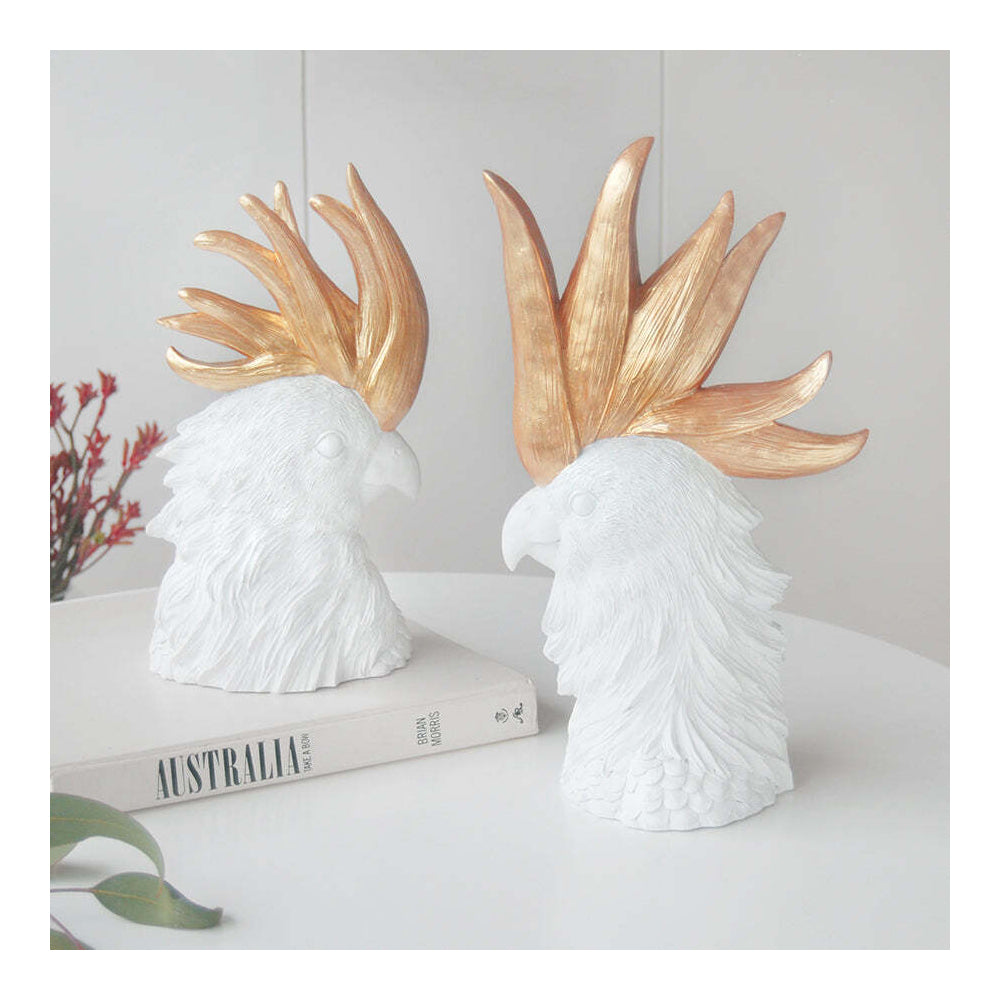 White Moose Resin Crested Cockatoo Home Decor Set White/Gold