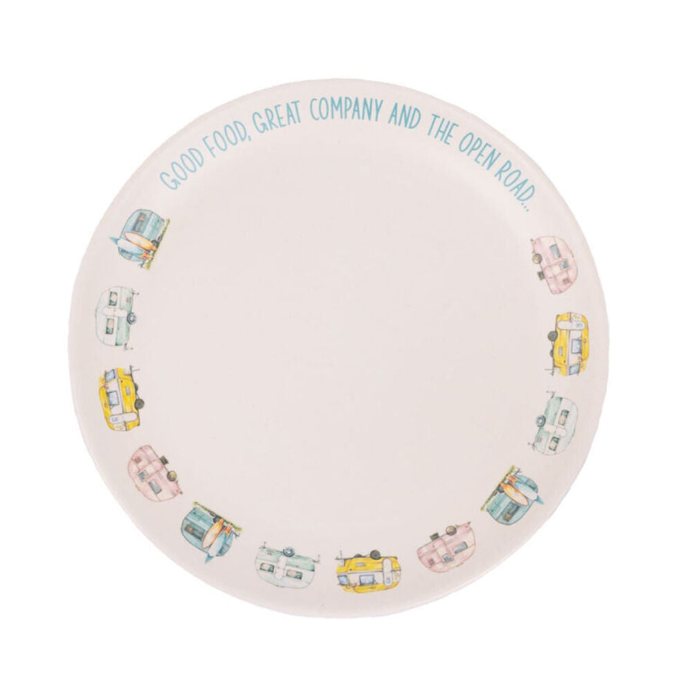 4PK Splosh Caravan Bamboo Melamine Dinner Plate 25cm Round Camping Dish White