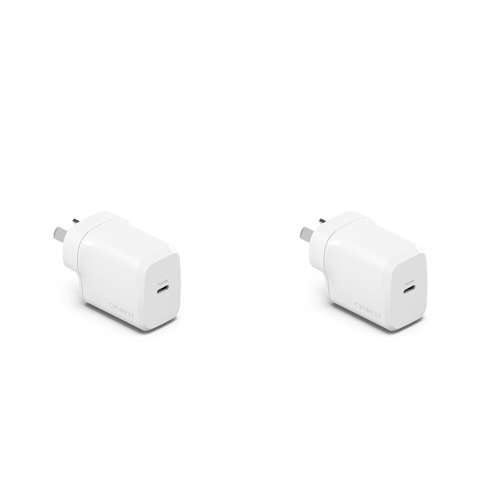 2PK Cygnett PowerPlus 25W GaN USB-C Wall Samsung Charger Adapter - White