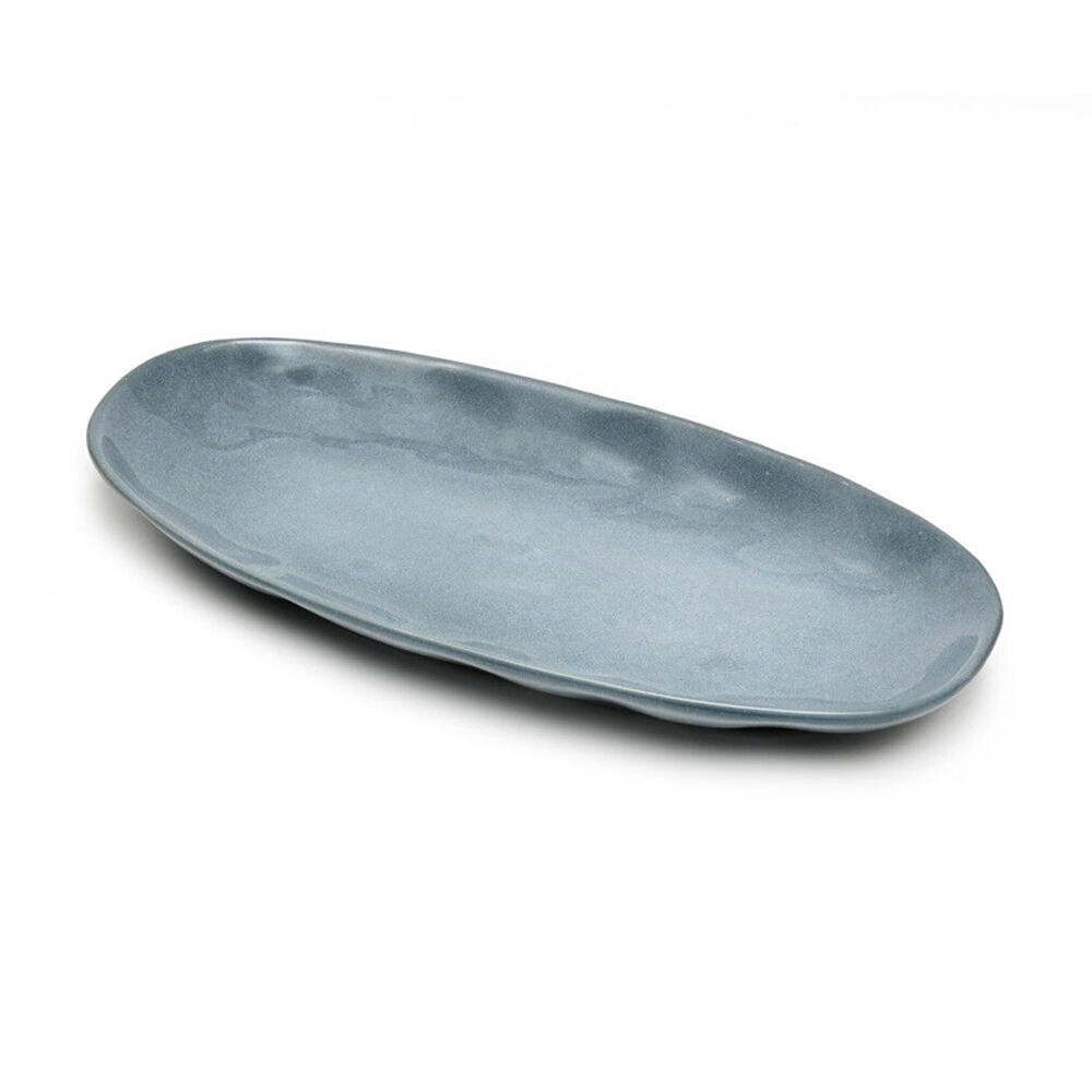 St. Clare Oval Plate Glazed Ceramic 35x17cm Reactive Blue