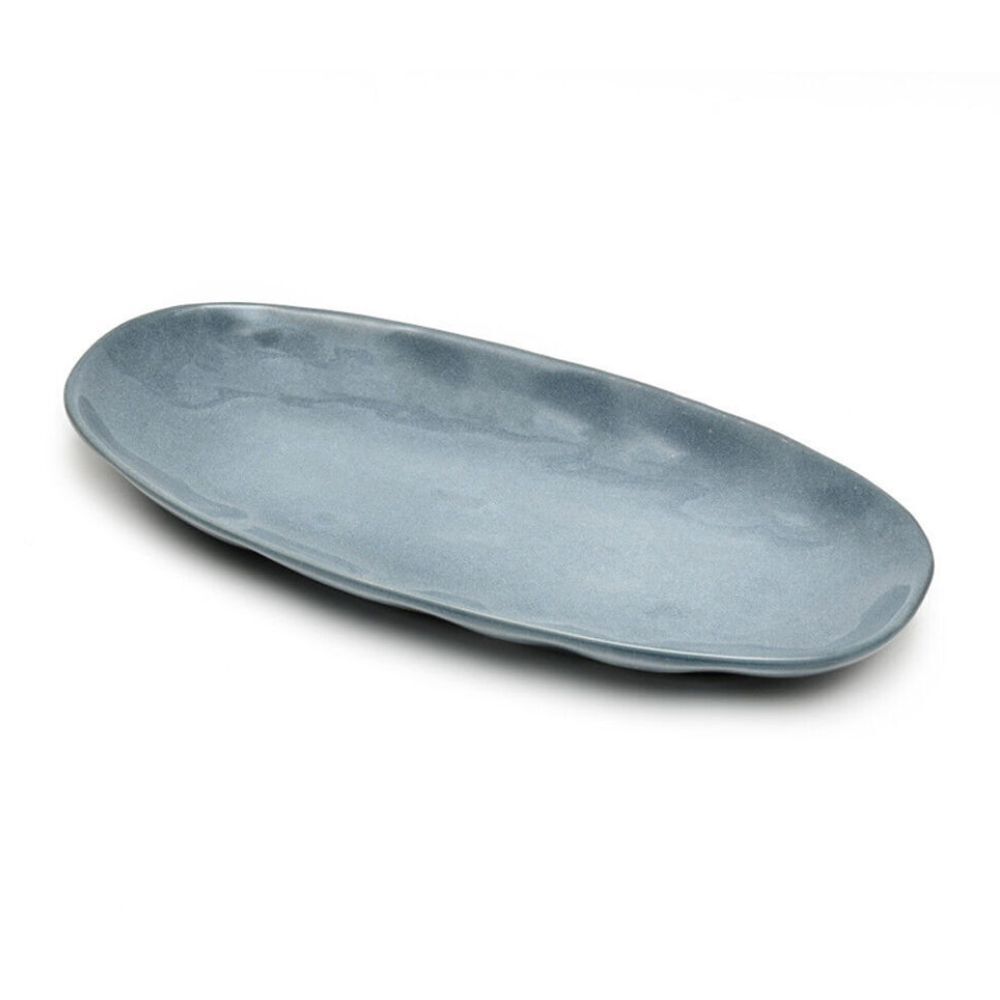 2PK St. Clare Oval Plate Glazed Ceramic 35x17cm Reactive Blue