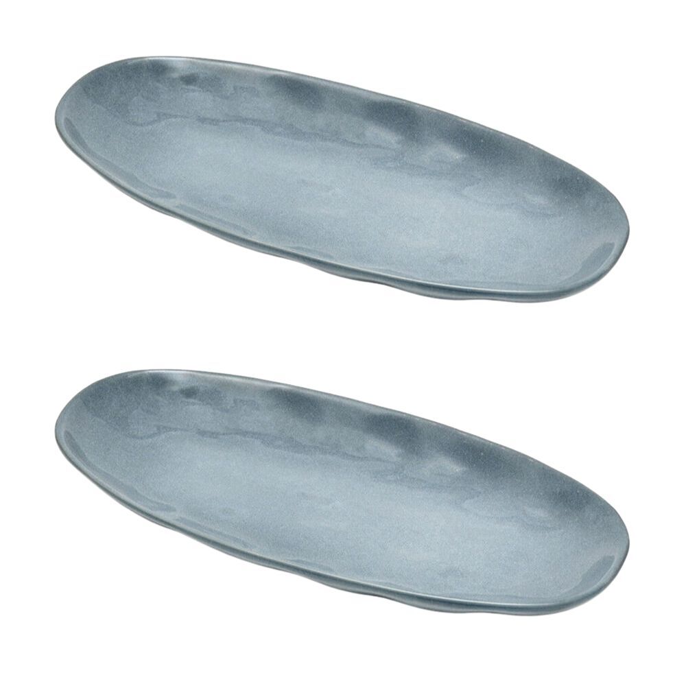 2PK St. Clare Oval Plate Glazed Ceramic 35x17cm Reactive Blue