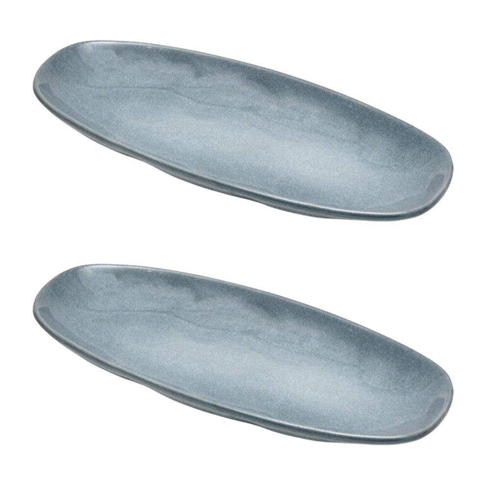 2PK St. Clare Oval Plate Glazed Ceramic 28x13cm Reactive Blue