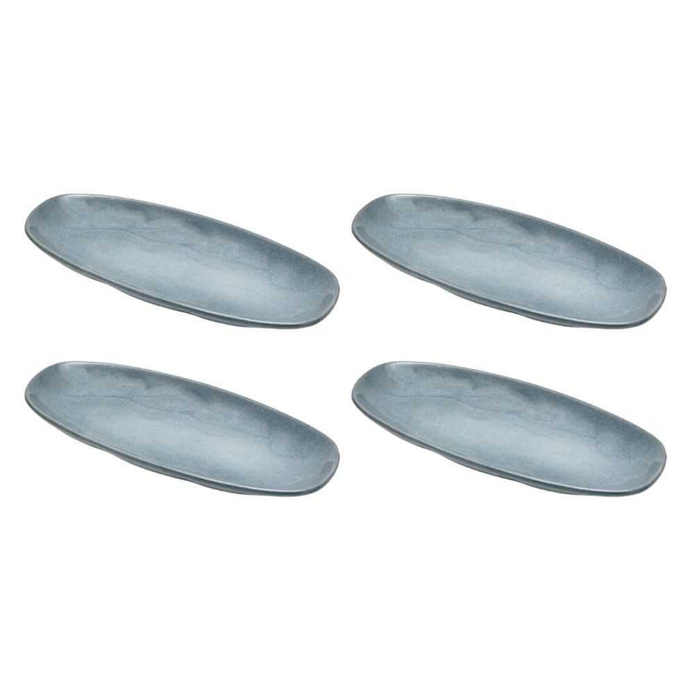 4PK St. Clare Oval Plate Glazed Ceramic 28x13cm Reactive Blue