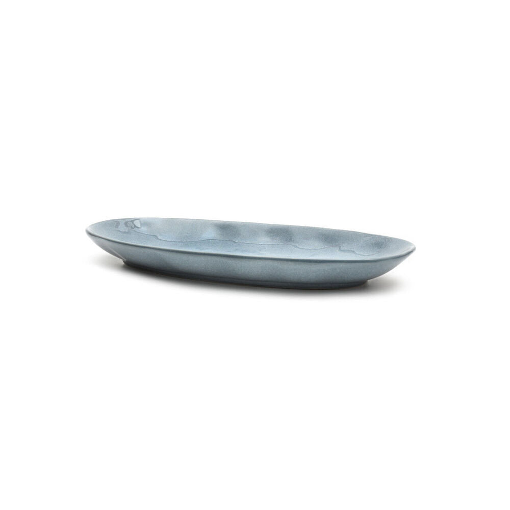 4PK St. Clare Oval Plate Glazed Ceramic 28x13cm Reactive Blue