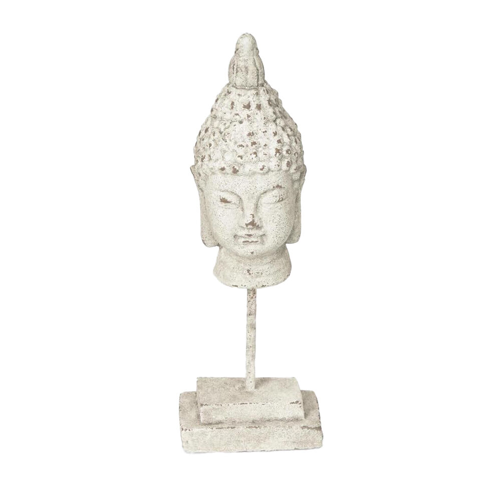 Belle Cement Buddha On Stand Sculpture 17x47cm - Grey