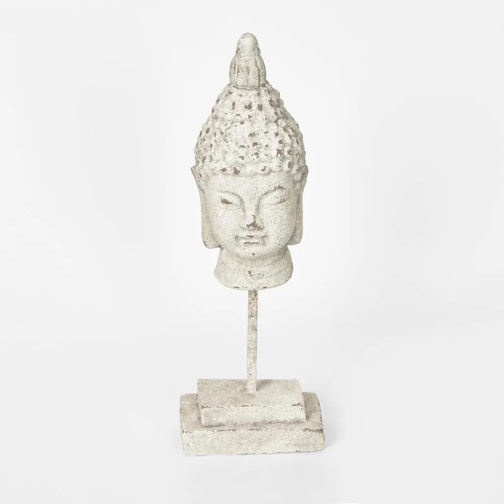 Belle Cement Buddha On Stand Sculpture 17x47cm - Grey
