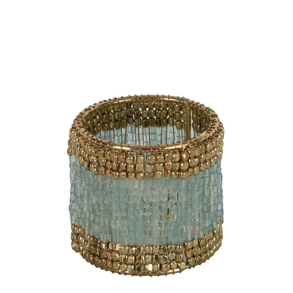 6PK Belle Beaded Napkin Ring Holder Home Table Decor 4x4cm - Green/Gold