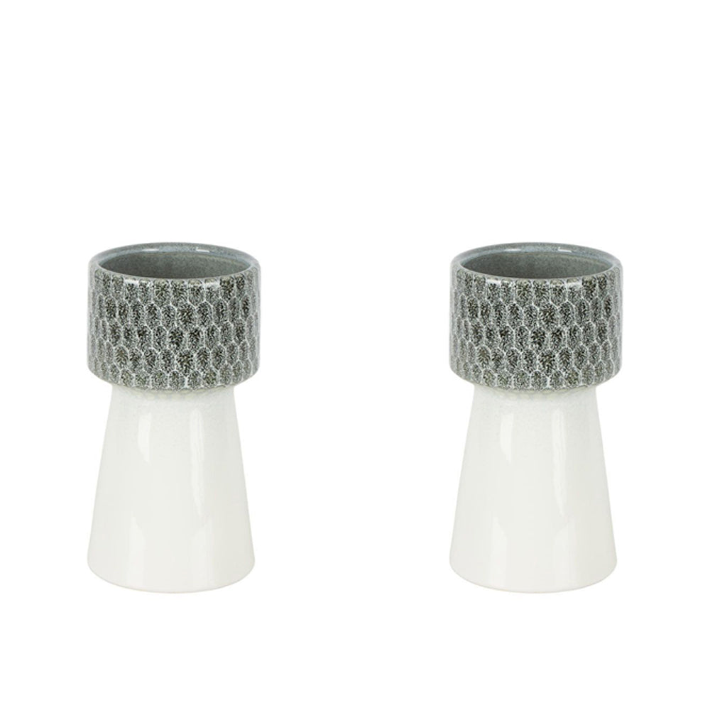 2PK Belle Marley Ceramic Flower Vase Decor Small 21cm - Grey