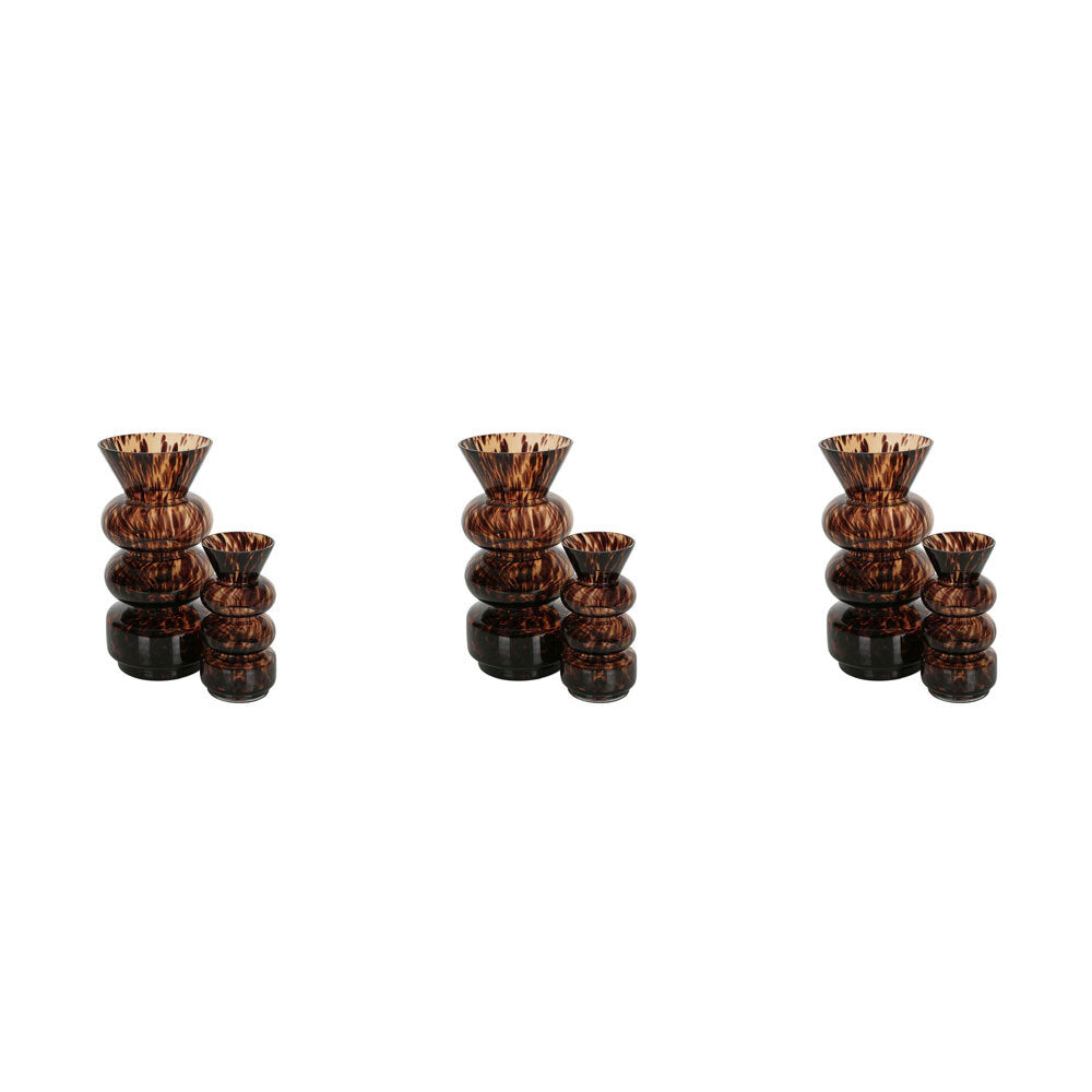 3PK Belle Jasper Glass Flower Vase Small Tortoiseshell 18.5cm - Brown
