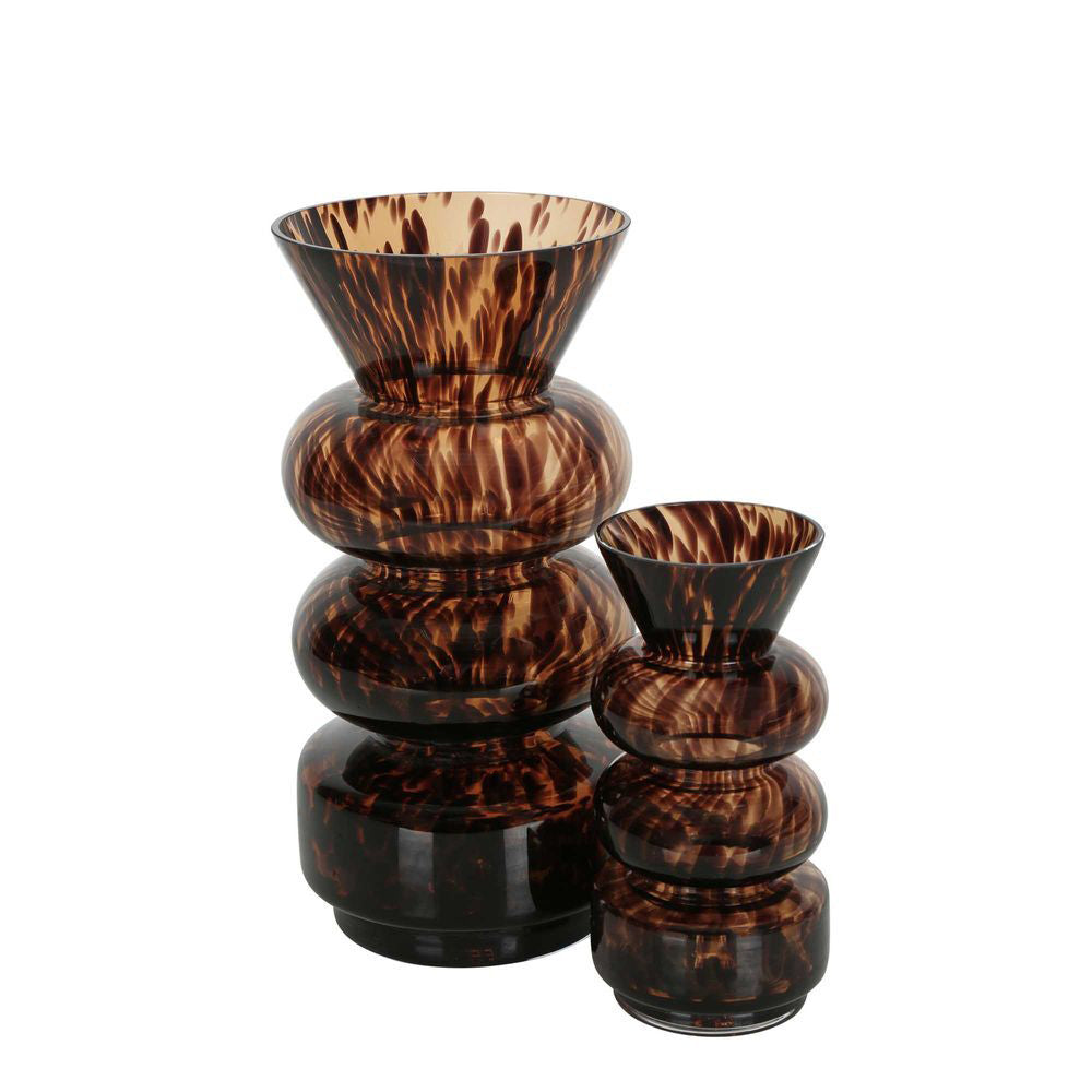 3PK Belle Jasper Glass Flower Vase Small Tortoiseshell 18.5cm - Brown