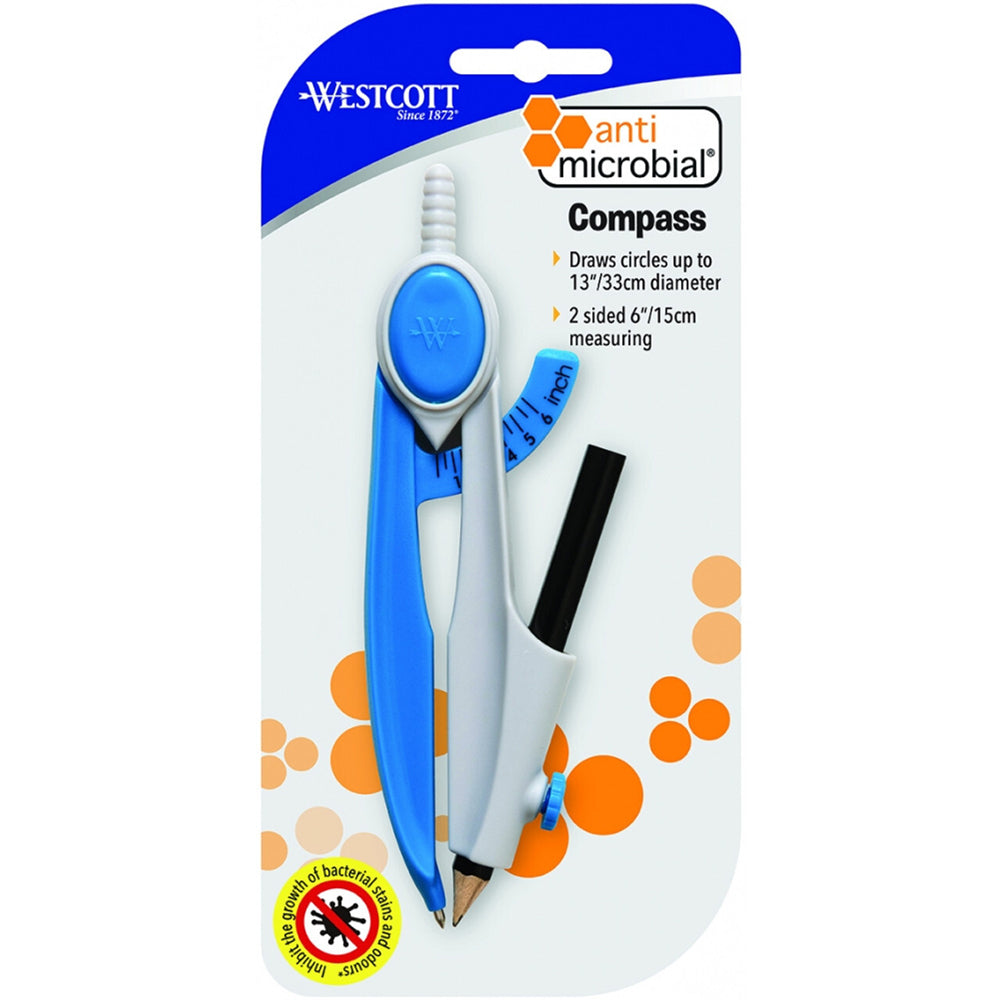 8PK Westcott Plastic 2-Sided Student Compass Blue w/ Anti-Microbial