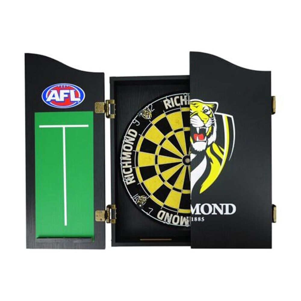 AFL Dartboard and Cabinet Set Richmond Tigers Team Design Black Finish