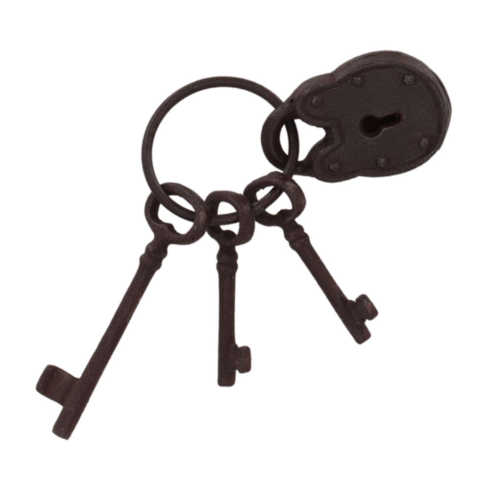 2PK Esschert Design Decorative Key Ring w/ Lock Small Cast Iron 19.8cm