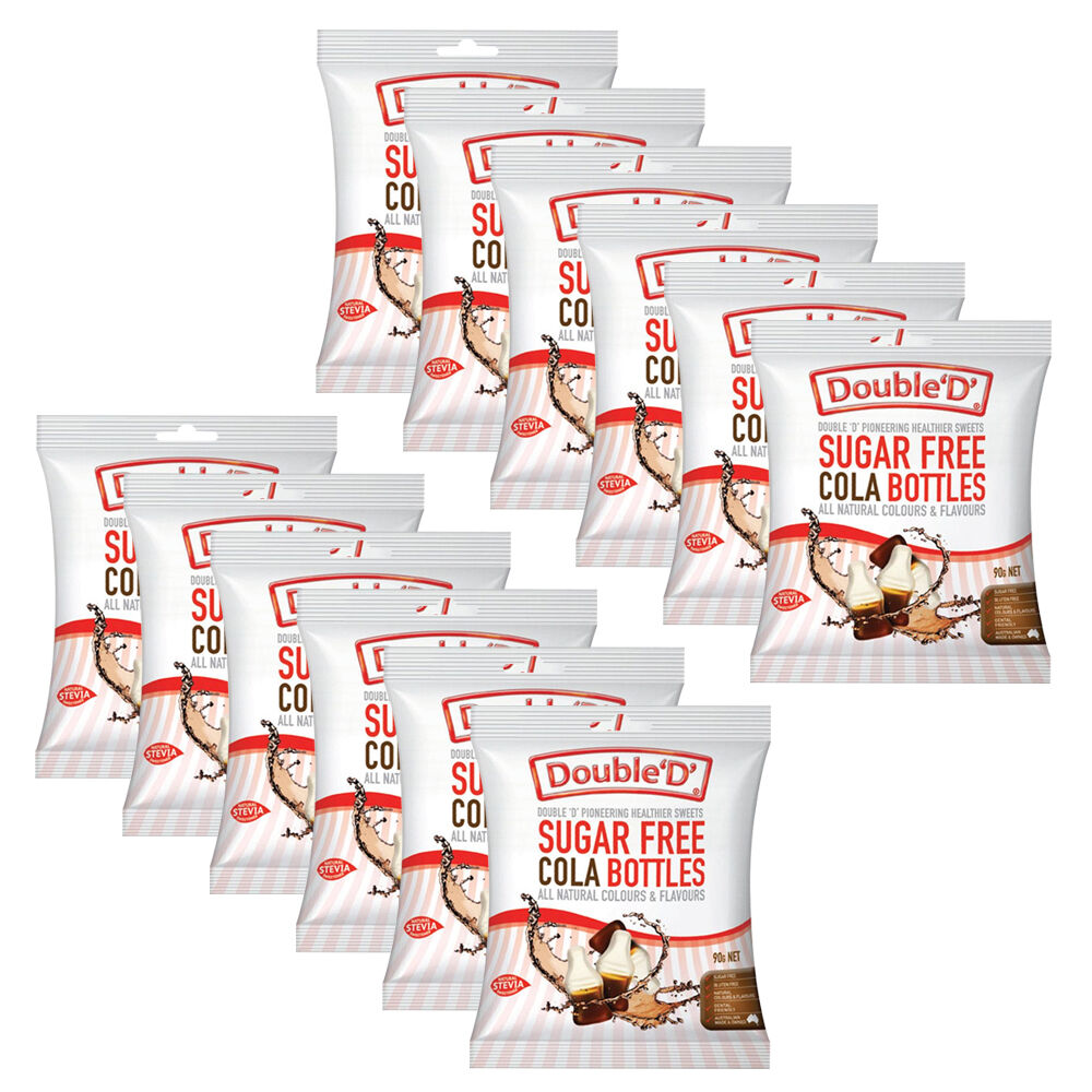 12PK Double 'D' Sugarfree Cola Bottles Lollies Candy 90g Sweet Confectionary