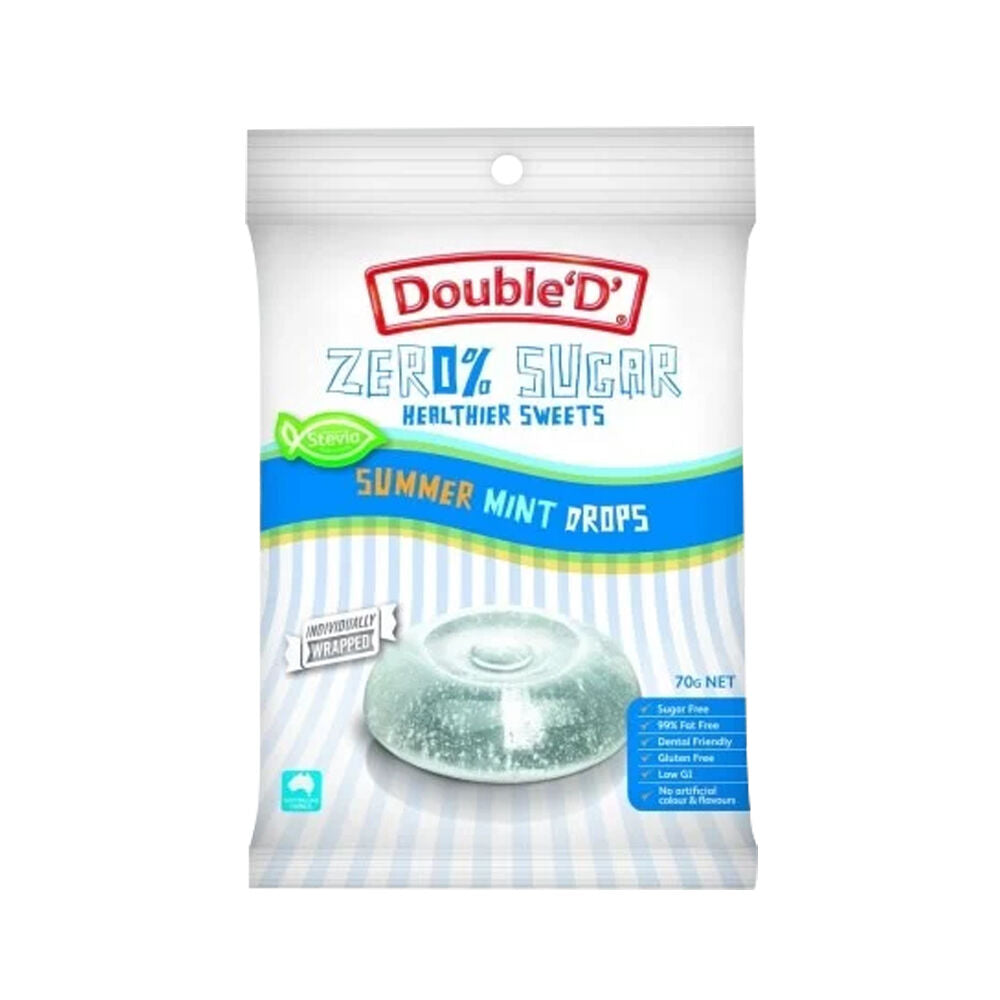 12PK Double 'D' Sugarfree Summer Mint Drops Lollies Candy 70g Confectionary