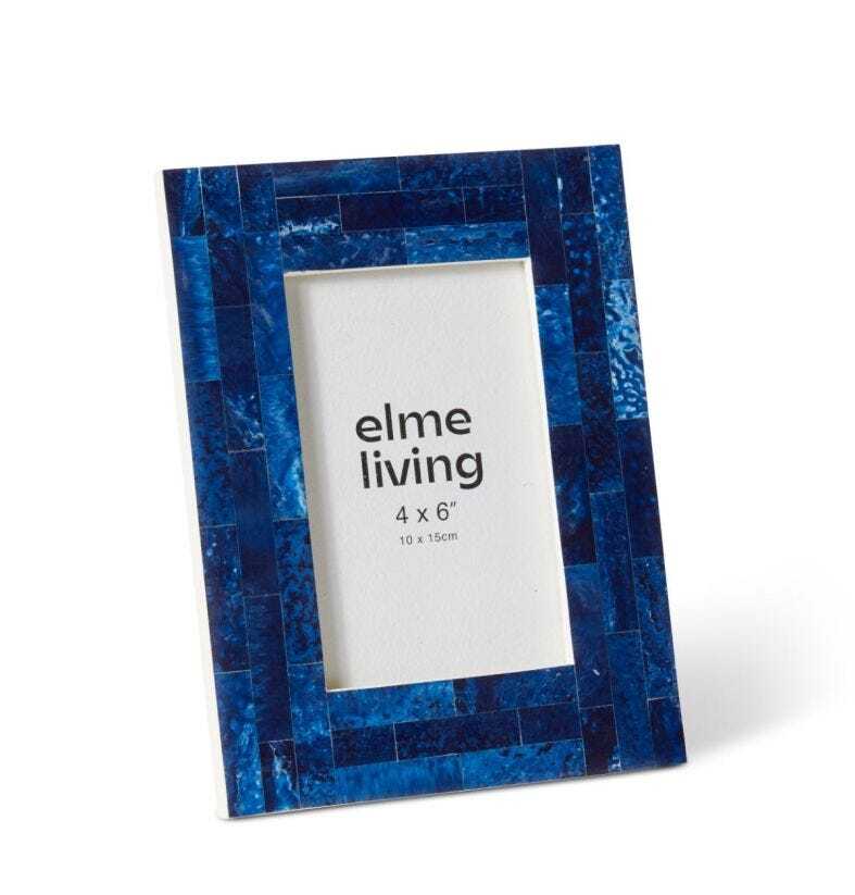E Style Emerson Bone/Glass/MDF 4x6" Photo Frame - Blue