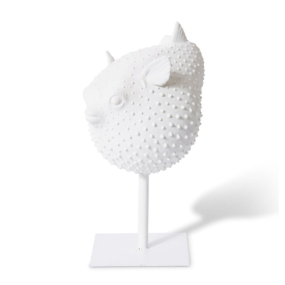E Style Blowfish Sculpture on Stand Tabletop Home Decor 46cm White