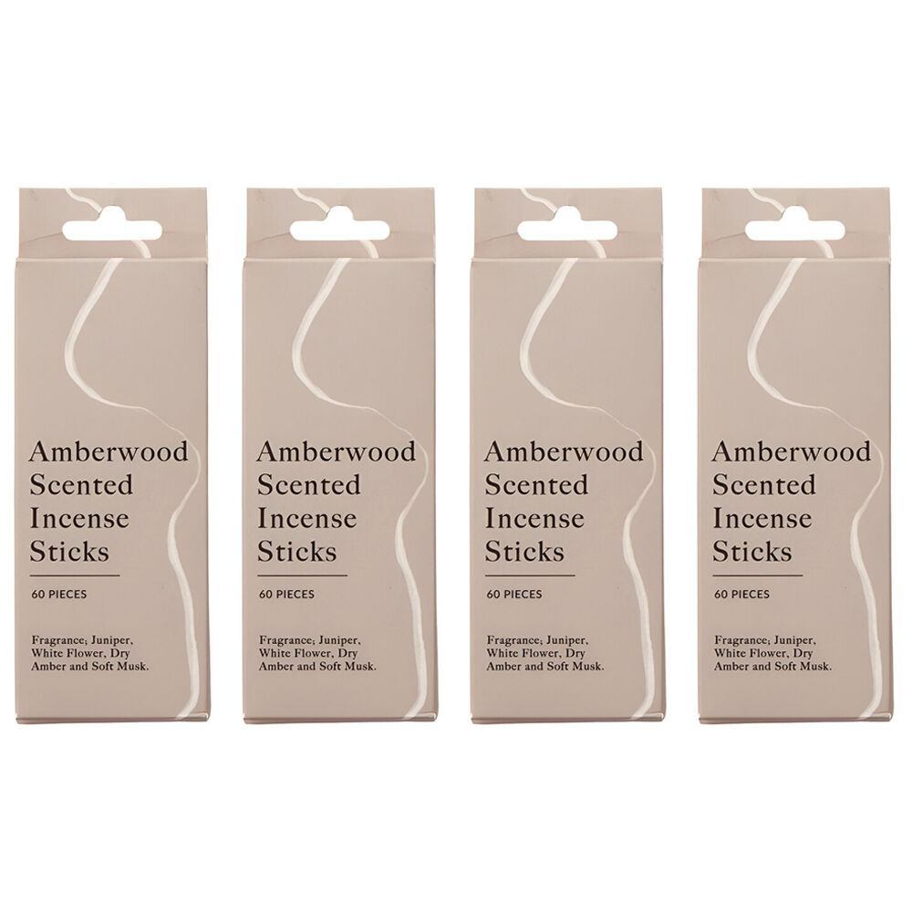 4x 60pc Pilbeam Living Amberwood Scent Incense Stick Aroma Calm Fragrance 13cm