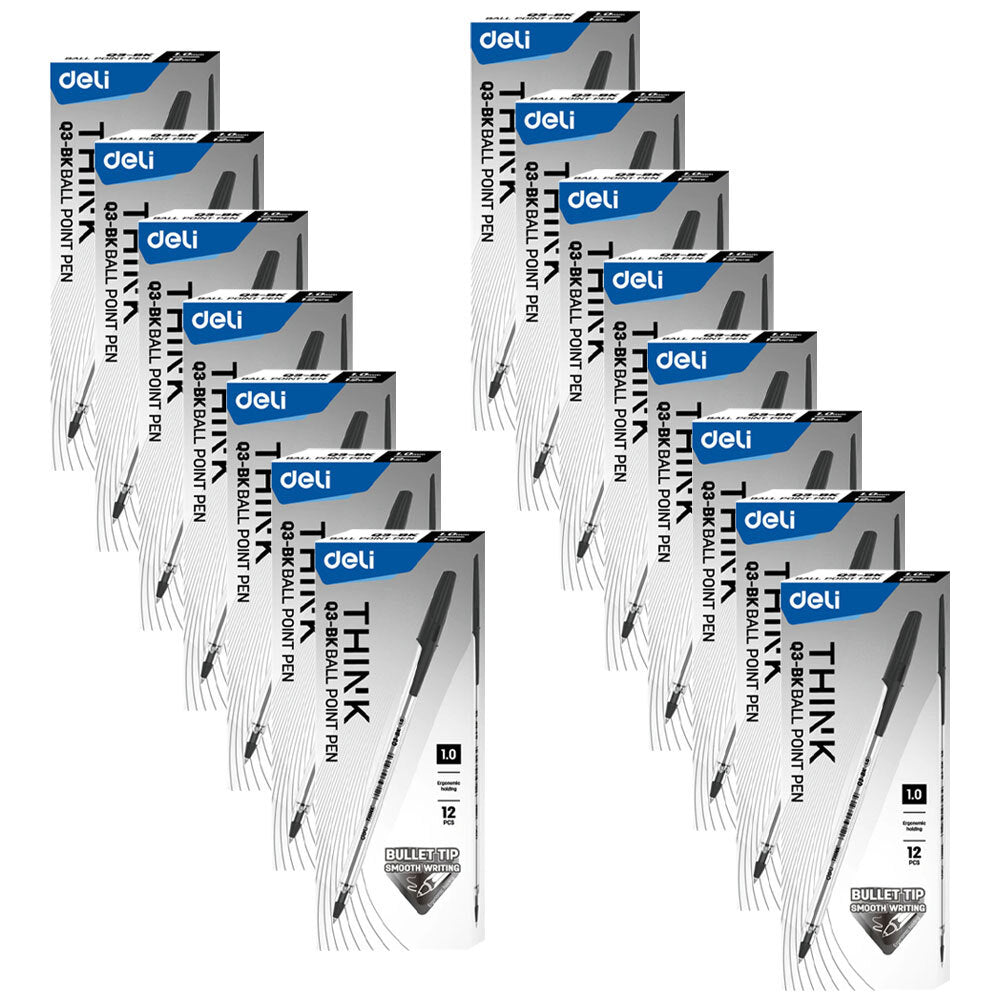 15x 12PK Deli Ballpoint Writing Pen Medium 1.0mm Black