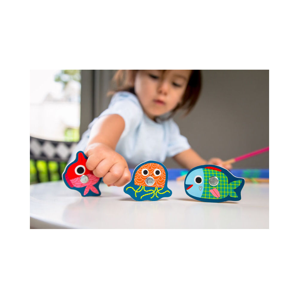 12pc Djeco Magnetic Coloured Fishing Toy Kids/Children 2y+