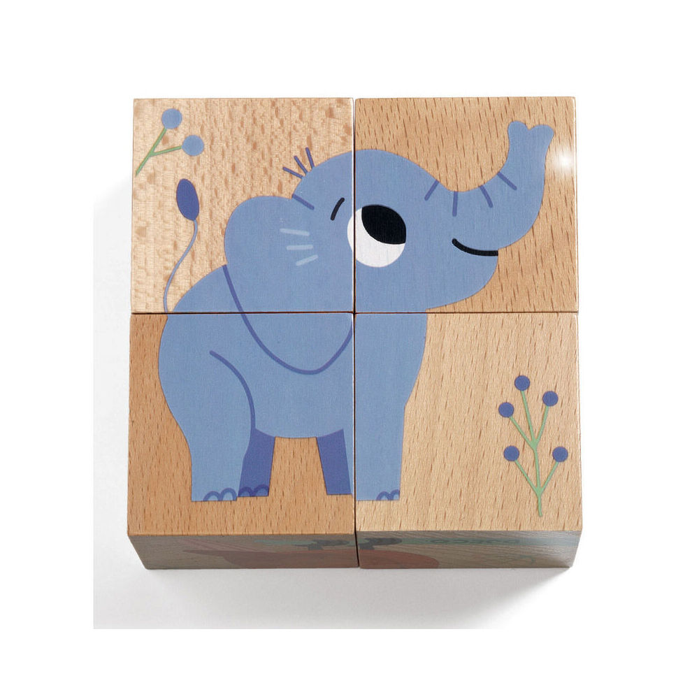 4pc Djeco Wild & Co Safari Wooden Block Puzzle Kids/Children Toy 2y+
