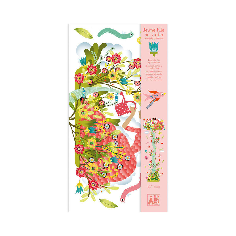2PK Djeco Girl In The Garden Plastic Height Chart 62.5cm Wall Hanging 0m+