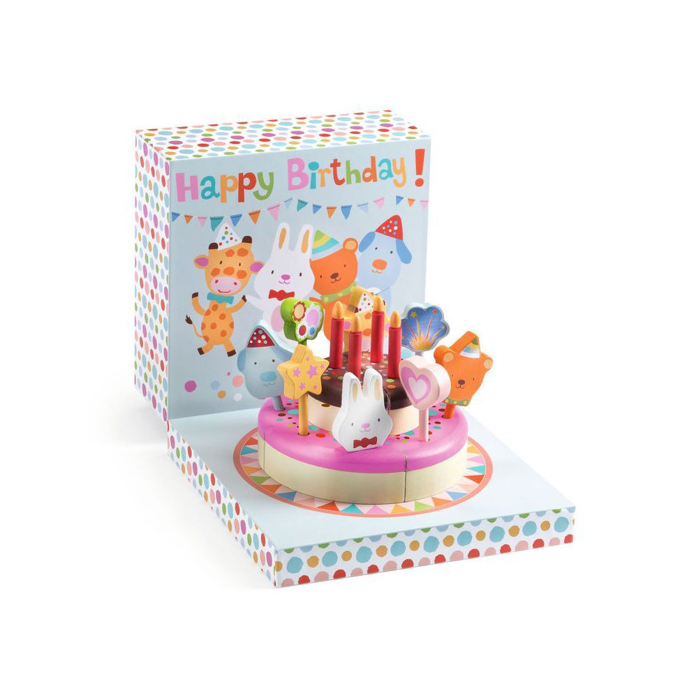 16pc Djeco Happy Birthday Cake & Candles Kids Pretend Play Toy Set 3y+