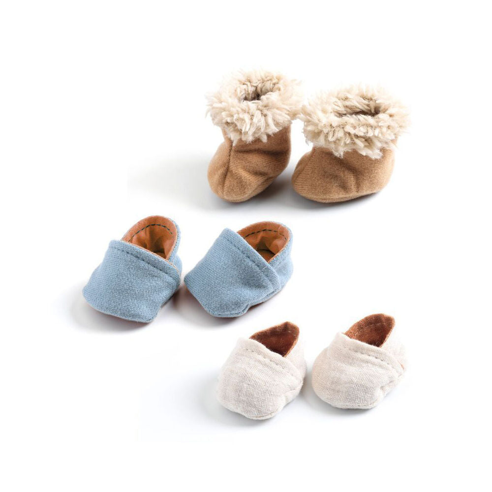 2PK Djeco 3 Pairs Slippers Kids Toy For 30-34cm Dolls 18m+