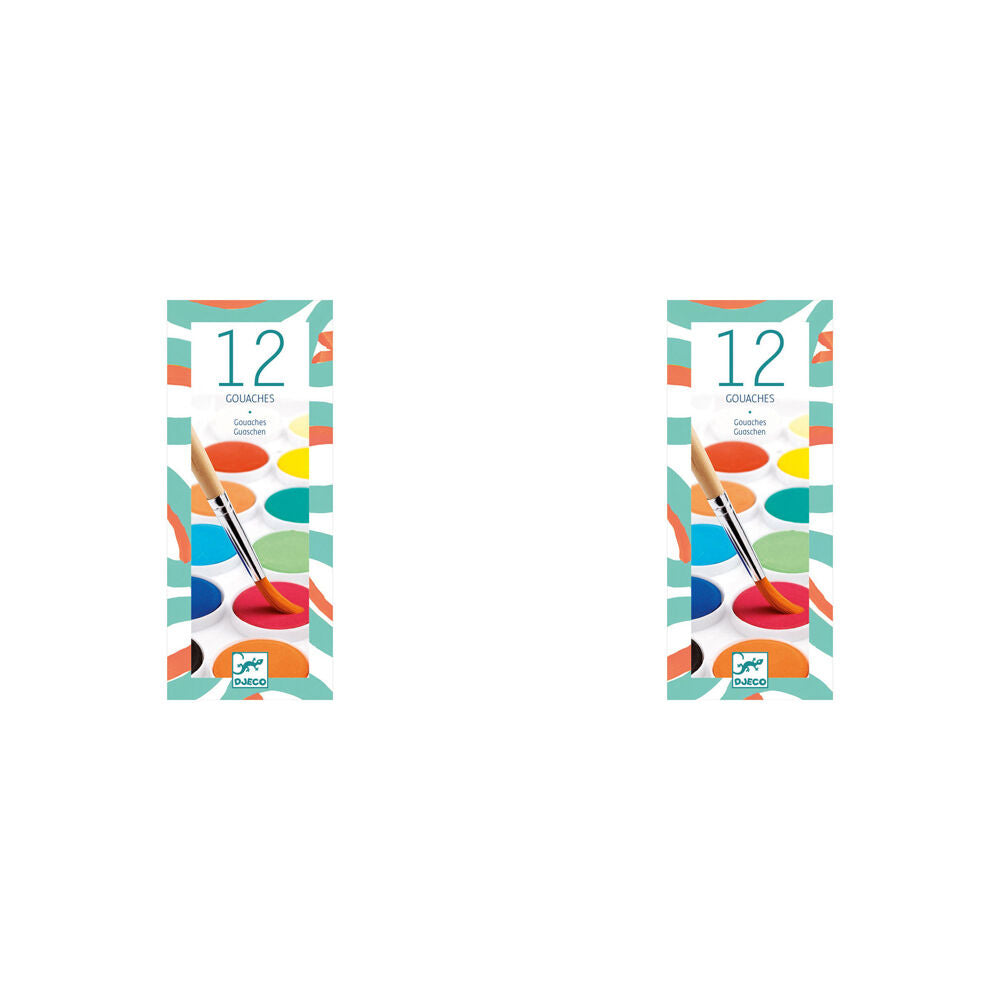 2PK Djeco 12 Water Colour Palette Classic Kids Art/Craft Paint Set 6y+