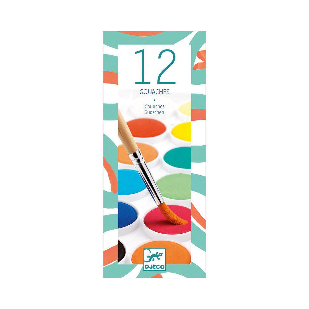 2PK Djeco 12 Water Colour Palette Classic Kids Art/Craft Paint Set 6y+