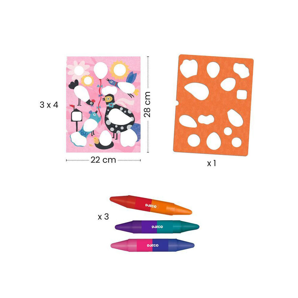 2PK Djeco Birdie & Co Colouring Art Activity Set Kids 18m+
