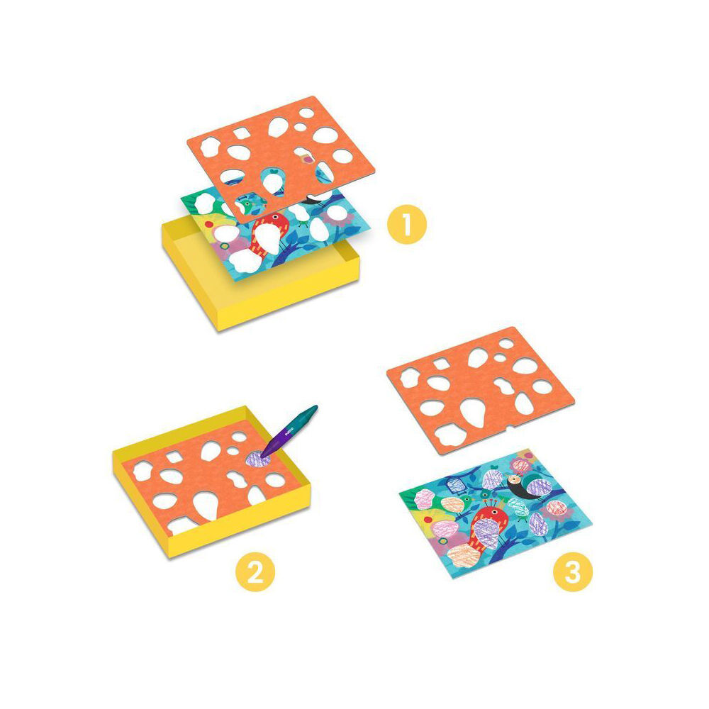 2PK Djeco Birdie & Co Colouring Art Activity Set Kids 18m+