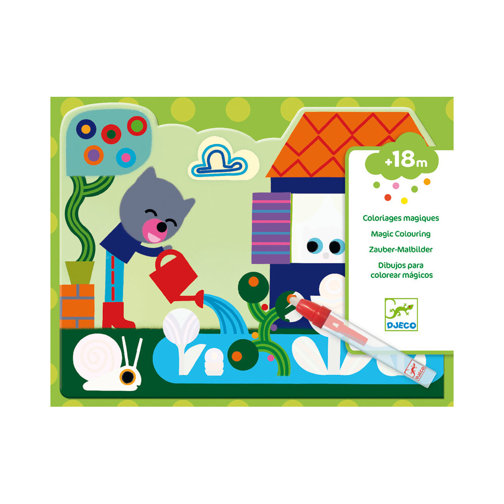 2PK Djeco Hidden in the Garden Water Colouring Kids Art Book 18m+
