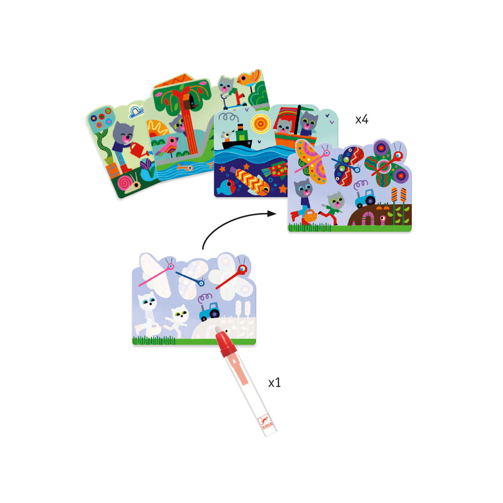2PK Djeco Hidden in the Garden Water Colouring Kids Art Book 18m+