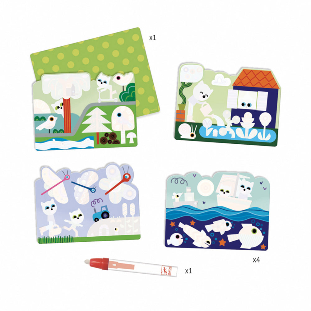 2PK Djeco Hidden in the Garden Water Colouring Kids Art Book 18m+
